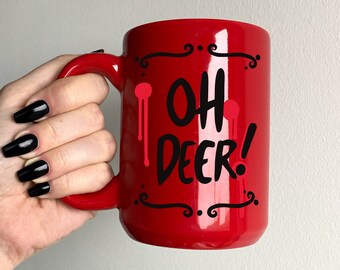 Oh Deer, Alastor's Coffee Mug Large 455ml/16 oz Porcelain Ceramic, Fully Red