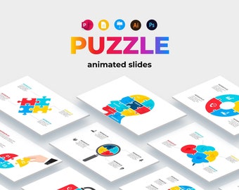 Puzzle PowerPoint Template | Animated Infographic Slides | Presentation for Google Slides, Keynote, Illustrator or Photoshop | 500 icons