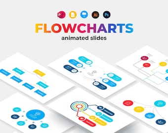 Flowcharts Animated Infographic Templates Presentations for PowerPoint, Google Slides, Keynote, Illustrator, and Photoshop | 500 icons