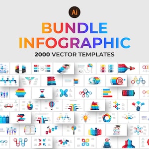 Paquete de 2000 infografías vectoriales / Plantillas editables de infografías de Illustrator / Diagramas de ciclo, garabatos, líneas de tiempo / Paquete de infografías vectoriales