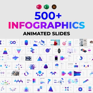 Bundel met 500 PowerPoint-sjablonen | Geanimeerde infographics en Excel-gegevensgrafieken | Bewerkbare dia's voor pitchdeck of socialemediapresentatie