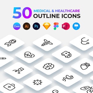 Medical and Healthcare Outline Icons Pack.  Editable Line Canva Icons. Figma Icons, SVG Icons, Vector Icons, PNG Icons. PowerPoint Icons.
