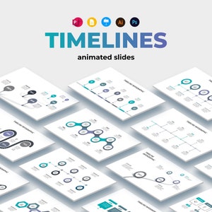 Timelines Animated PowerPoint Template | Infographic Slides | Presentation for Google Slides, Keynote, Illustrator or Photoshop | 500 icons