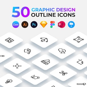 Pacchetto di icone per la progettazione grafica. Icone Canva modificabili. Set di icone per il processo creativo. Figma, SVG, vettoriali. Modelli per PowerPoint e Keynote.