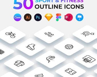 Sport- en fitnessoverzicht Icons Pack. Bewerkbare canvaspictogrammen. Figma, SVG, vector, png en Photoshop. PowerPoint- en Keynote-sjabloon