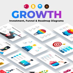 Plantillas de PowerPoint y Keynote para el crecimiento empresarial / Diagramas de inversión, embudo de conversión y hoja de ruta