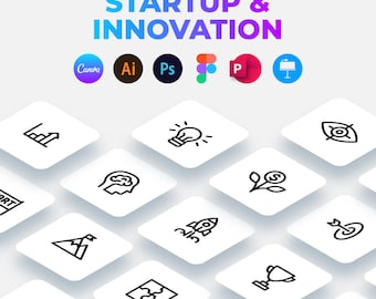 Startup & Innovation Outline Icons Pack.  Editable Line Canva Icons. Figma Icons, SVG Icons, Vector Icons, PNG Icons. PowerPoint Icons.
