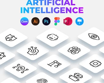 AI Outline Icons Pack, Tech Vector Graphics (50 Icons)