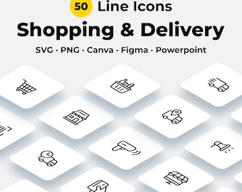 50 Shopping & Delivery Icons | E-Commerce Outline SVG for Canva, Figma and PowerPoint