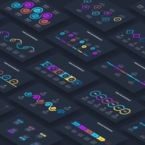 May include: A collection of 10 timeline infographic templates with different layouts and colour schemes. Each template features a series of circles, squares, or arrows connected by lines to represent a sequence of events or milestones. The templates are designed to be used in presentations, reports, and other visual communication materials.