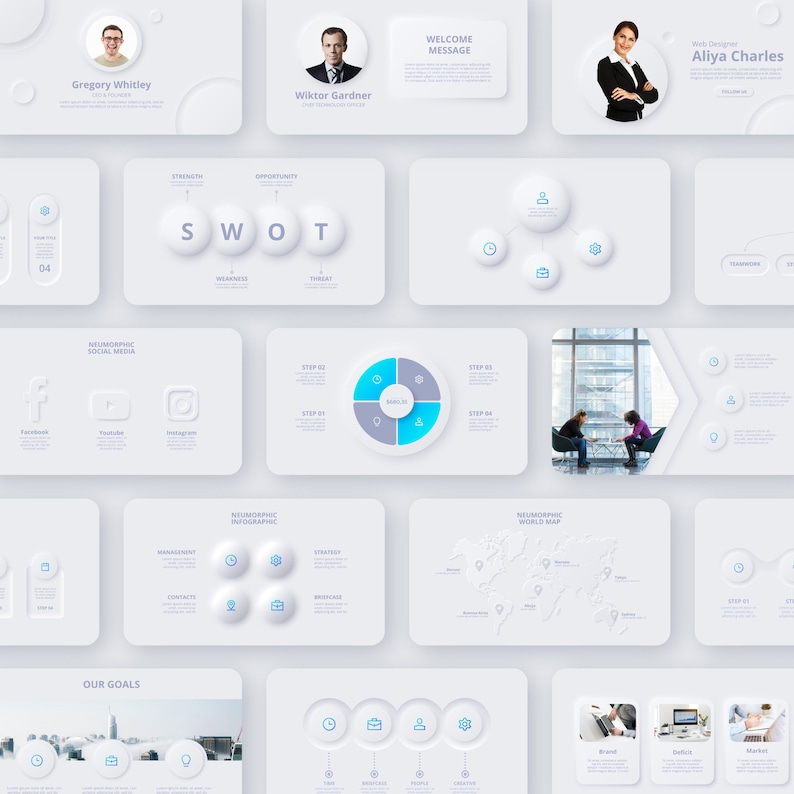 Peut inclure: Un mod&egrave;le de pr&eacute;sentation avec un fond blanc et des accents bleus. Le mod&egrave;le comprend une vari&eacute;t&eacute; de diapositives avec diff&eacute;rentes mises en page, notamment un message de bienvenue, une analyse SWOT, une infographie sur les m&eacute;dias sociaux, une carte du monde et une chronologie. Le mod&egrave;le est con&ccedil;u pour &ecirc;tre utilis&eacute; pour les pr&eacute;sentations d'entreprise.