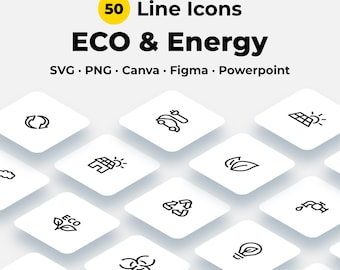50 Ecology Outline Icons | Recycling, Renewable Energy and Eco SVG for Canva, Figma, PowerPoint