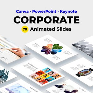 Modèle PowerPoint professionnel, diapositives animées pour présentations d'entreprise, compatible Canva et Keynote