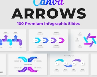 100 Arrows Canva Infographics | Editable Infographic Arrows | Canva Templates for Presentations & Social Media