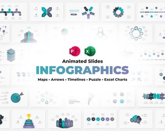 Business PowerPoint Infographic Animated Templates | Editable Presentation Slides | Timelines, arrows, and puzzle diagrams | Maps and icons
