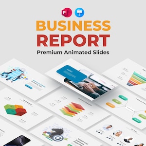 Business Report Presentation Template. Animated PowerPoint & Keynote Slides. Corporate, Marketing and Annual Report Deck. Infographic Slides