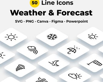 Weather Icons | 50 Forecast Vector Graphics for PowerPoint, Canva, Figma, SVG & PNG