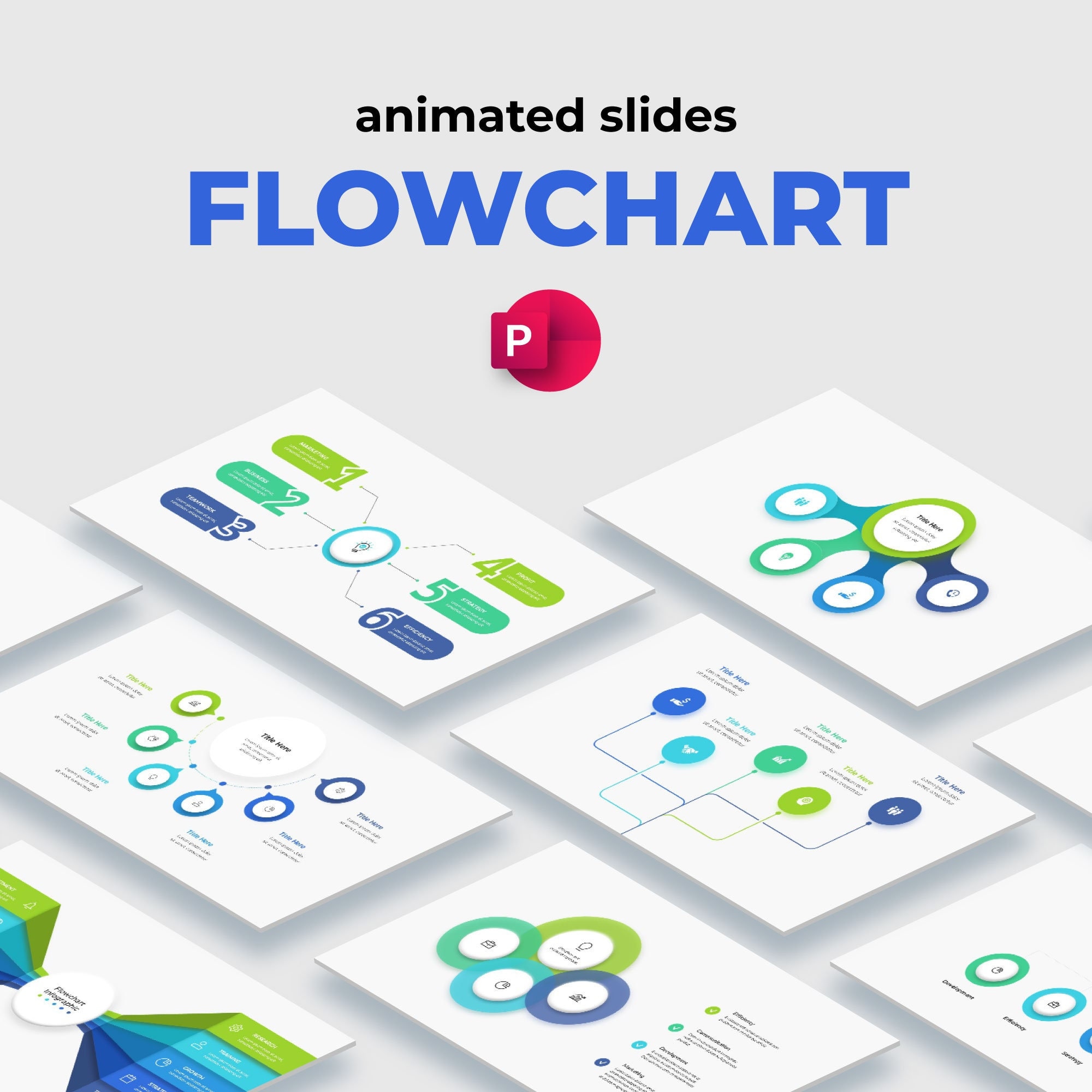Flowchart Animated PowerPoint Template | Infographic Template PowerPoint | Organizational Company Diagrams | Light and Dark Version