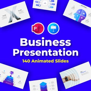 Business PowerPoint Template with 140 Animated Slides for Company Profile, SWOT and 30-60-90 Day Plan, Keynote Included