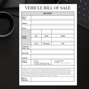 Vehicle Bill of Sale, w/Receipt Form Print and Go image 2