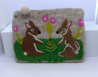 Twee konijnen portemonnee/cartoon portemonnee/wolvilt portemonnee/milieu portemonnee
