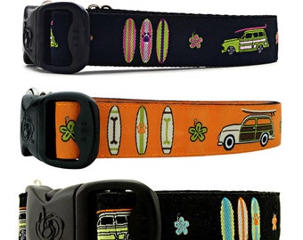 3 Dirty Dawgz Summer Surfer Surfing Hibiscus Surf Woody Surf Woodie Surfboards Beach Dog Collars Adjustable for Medium Large and XLarge Dogs