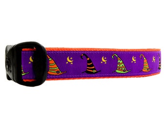 3 Dirty Dawgz Purple Witch Hats Moon and Stars Wizard Halloween Dog Collar for Small Medium Large  Xlarge XL Dogs 1" Width