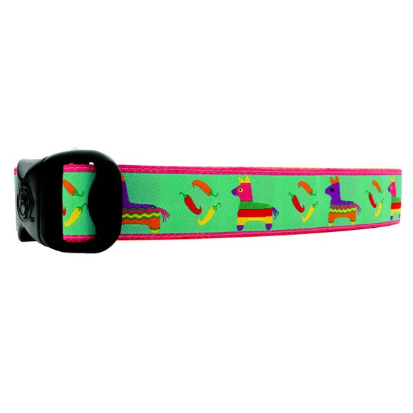 3 Dirty Dawgz Adjustable 1" Colorful Fun Southwest Pinata and Mexican Chili Pepper Cinco de Mayo Dog Collars for Medium Large and XL Dogs