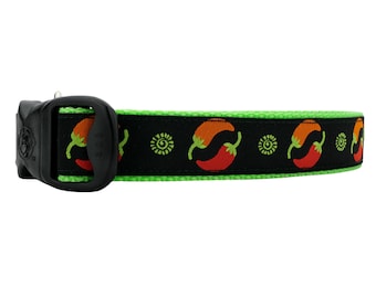 3 Dirty Dawgz Adjustable 1" Southwestern May 5th Mexican Mexico Hot Chili Pepper Cinco De Mayo Dog Collars for Medium Large and X-Large Dogs