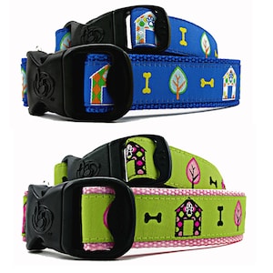 Dog Bone, FUNKY Trees and Dog Houses Dog Collar