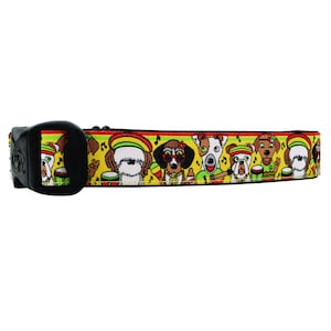 3 Dirty Dawgz Adjustable 1&quot; Jamaican Reggae Music Peace Sign Labrador Bulldog Jack Russell Rasta Dog Collars for Medium Large and XL Dogs