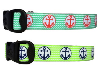 3 Dirty Dawgz Preppy Chevron Anker Zomer Zeilen Maritime Coastal Boating Nautische Zeilhond collars voor middelgrote grote en X-grote honden