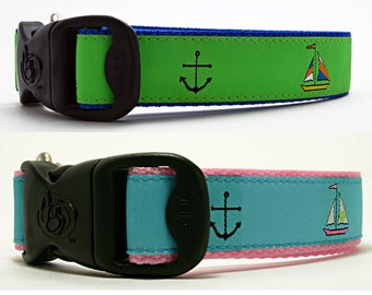 Designer Preppy Summer Sailboat Nautical Ribbon Summer Dog Collar New and Unique (EX12) Click for More Color Options