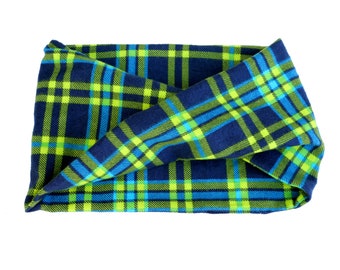 Dog Infinity scARF, Flannel Bandana, Twist scARF, Bandeau scARF, navy + yellow + lime + turquoise blue Dog Bandana