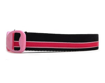 3 Dirty Dawgz Exclusive Stripes Downtown Diva Black and Pink Stripes Girly Girlie Fabulous Dog Collar for Medium Large and XLarge Dogs