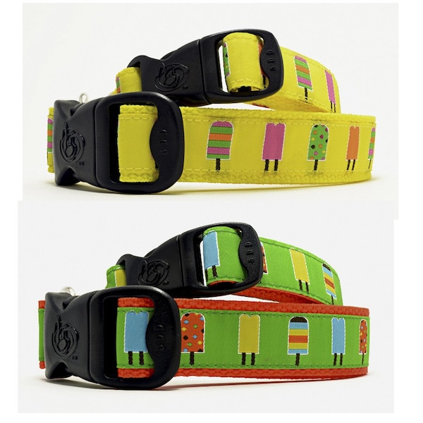 3 Dirty Dawgz EXCLUSIVE Designer Ribbon Summer Ice Cream Popsicle Sticks Dog Collar For Small Medium Large and XLarge Dogs