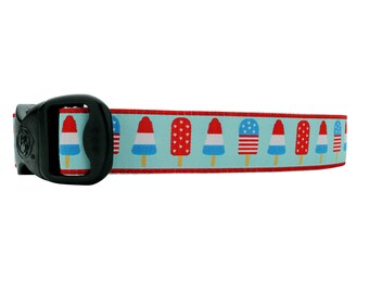 3 Dirty Dawgz Adjustable 1" Independence Day July 4th Patriotic Popsicles Memorial Day Dog Collar for Small Medium Large and XLarge Dogs