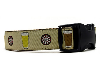 3 Dirty Dawgz Adjustable 1" Alcohol Brewery Bar Manly Darts and Pints Beer Dog Collars for Medium Large and X-Large Dogs