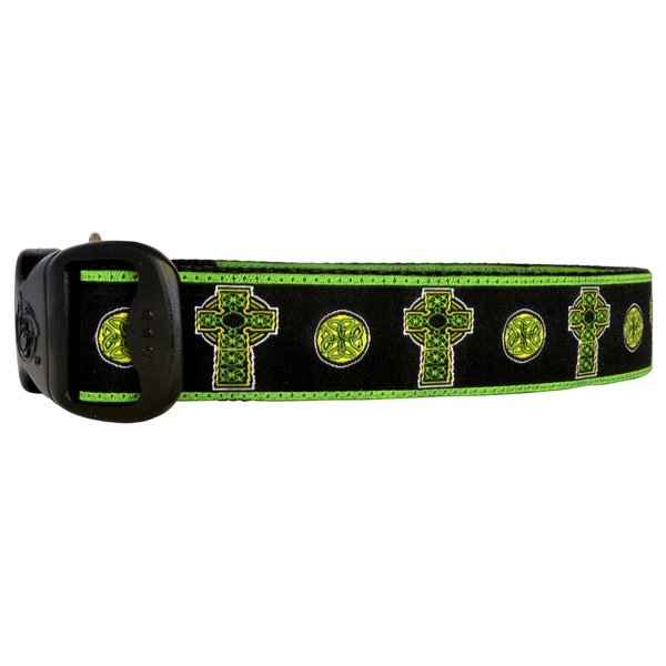 3 Dirty Dawgz Emerald and Yellow Irish Ireland Gaelic Celtic Cross Dog Collar for Medium Large and XLarge Dogs