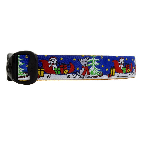 3 Dirty Dawgz 1" Adjustable Red Christmas Sled Xmas Presents Winter Ornaments Candy Canes Dog Collars for Medium Large and X-Large Dogs
