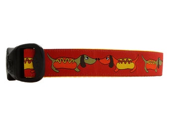 3 Dirty Dawgz Adorable Weiner Dog Hot Dog Dogs With Hot Dog Buns Mustard Ketchup Dachshund Dog Collar for Medium Large and XLarge Dogs