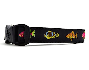 Tropical Fish Dog Collar Fishing Dog Collar 3 Dirty Dawgz 1" Adjustable Ribbon Dog Collar for Medium Large and X-Large Dogs