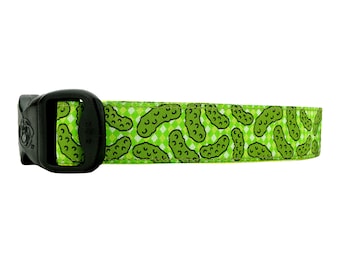 3 Dirty Dawgz Adjustable 1" Gingham Dill Pickles Dog Collars for Medium Large and X-Large Dogs