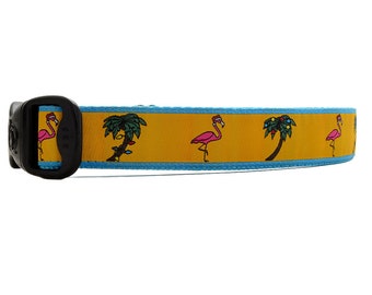 3 Dirty Dawgz Exclusive Adjustable Tropical Palm Trees Beach Christmas Flamingo Christmas Dog Collars for Medium Large and X-Large Dogs