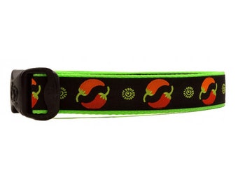 3 Dirty Dawgz Adjustable 1" Southwestern May 5th Mexican Mexico Hot Chili Pepper Cinco De Mayo Dog Collars for Medium Large and X-Large Dogs