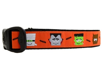 3 Dirty Dawgz Frankenstein Werewolf Dracula Vampire The Mummy Halloween Dog Collar for Small Medium Large  Xlarge XL Dogs 1" Width