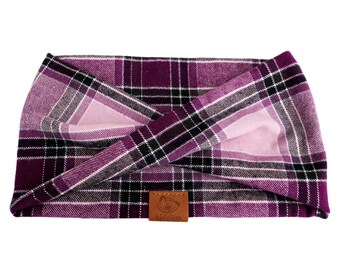 Lila + ljusrosa rutig hundhalsduk med oändlighet: Mjuk lavendelfärgad flanellbandana, mjuk twisthalsduk, flickhalsduk med bandeaumönster *ASTERHALSDUG*