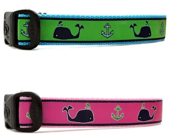 3 Dirty Dawgz verstelbare 1" klassieke preppy Whale maritiem nautisch anker varen hondenhalsbanden voor middelgrote en grote honden