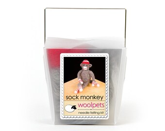 Kit de fieltro de aguja de mono calcetín