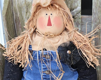 Country Girl Scarecrow 37" long, real Clothes, Gloves, Hand Sewn Poseable FALL FUN! ShippedUSPS PRIORITY mail